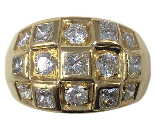 Vintage French 2.00ct Princess Cut Diamond and 18ct Gold Bombe Ring