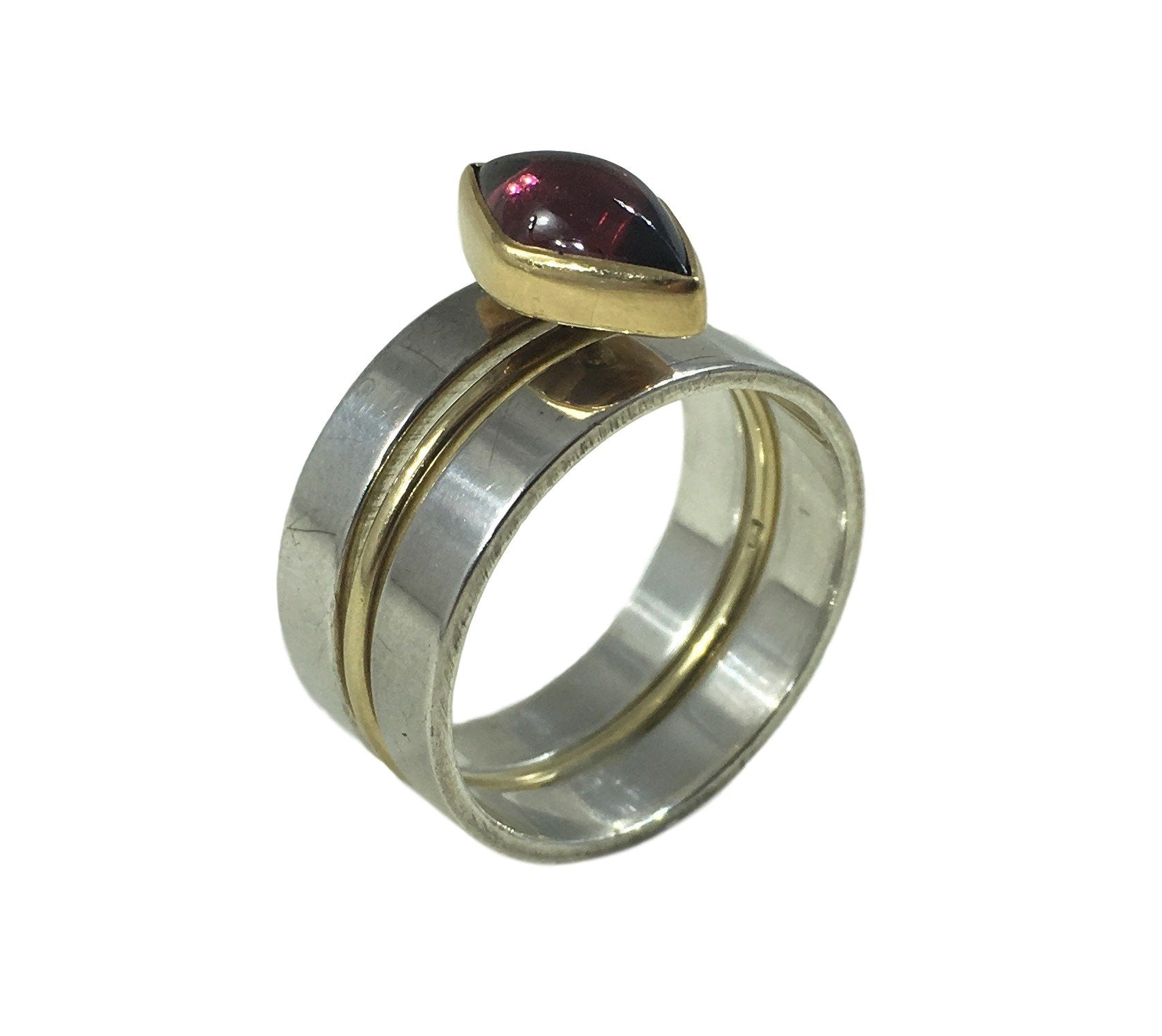 Vintage Wendy Ramshaw Garnet Ring Set, in Silver and Gold