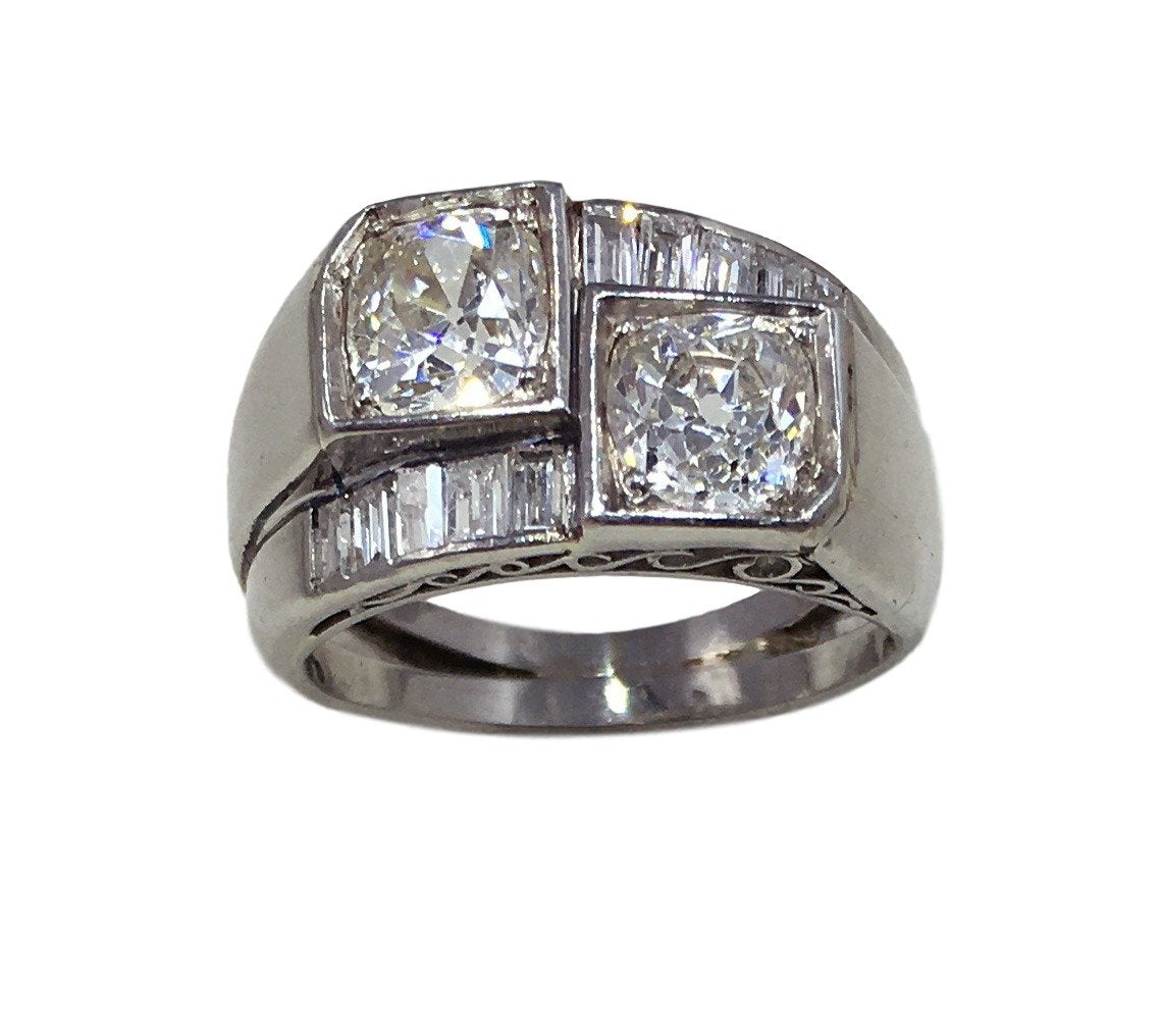 French Art Deco Modernist 2.50ct Diamond Platinum Crossover Ring