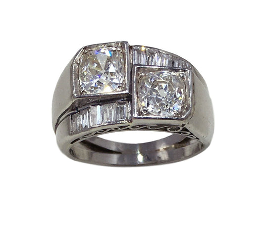 French Art Deco Modernist 2.50ct Diamond Platinum Crossover Ring
