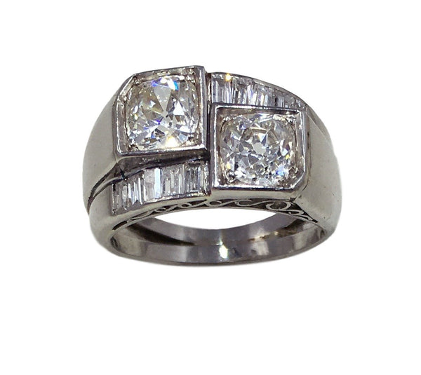 French Art Deco Modernist 2.50ct Diamond Platinum Crossover Ring