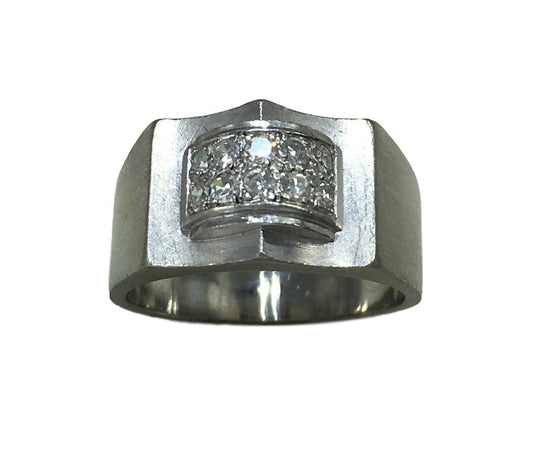 Modernist French Diamond and Platinum Dress Ring, Circa 1930s - 1940s