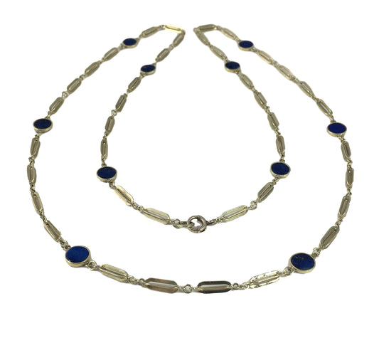 Vintage Lapis Lazuli and Gold Fancy Link Chain Necklace, Circa 1960s