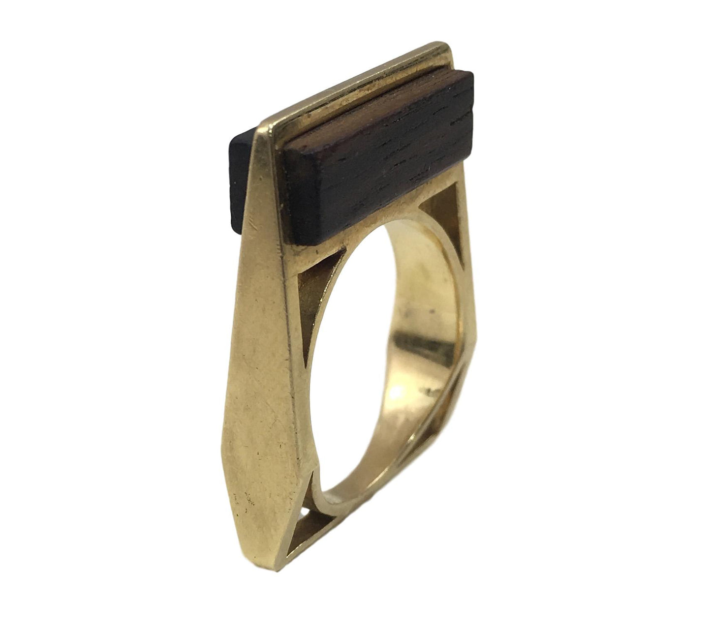 Contemporary French Wood and Gold Square Ring