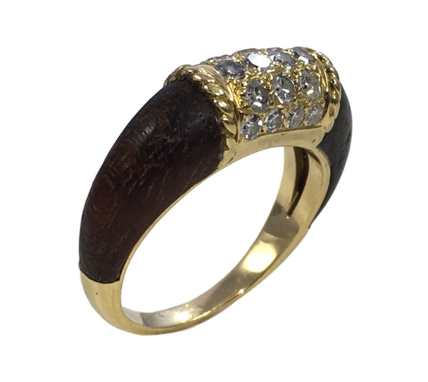 French Single Cut Diamond, Wood and 18ct Gold Ring