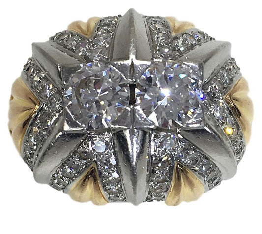 French Retro 2.55ct Diamond, Gold and Platinum Bombe Ring