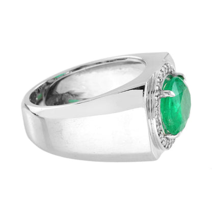 2.87ct Emerald and Diamond Cluster White Gold Signet Ring