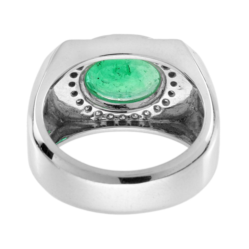 2.87ct Emerald and Diamond Cluster White Gold Signet Ring