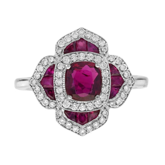 Certified Natural Ruby and Diamond Flower Cluster Engagement Ring