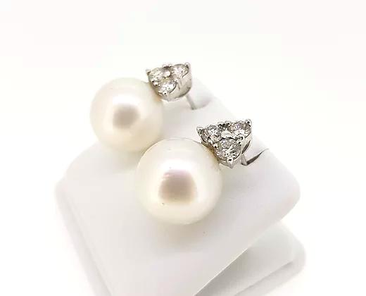 Southsea Pearl Stud Earrings with 1.80cts Trefoil Diamond Tops, 18ct Gold