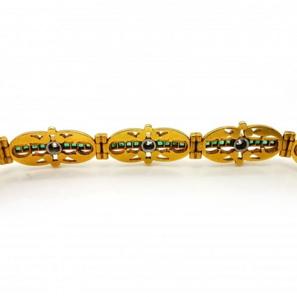 STRAUSS, ETTLINGER ET CIE ANTIQUE ART NOUVEAU FRENCH EMERALD, DIAMOND AND GOLD BRACELET