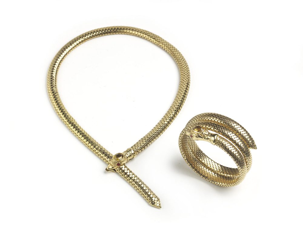 Vintage Italian Gold Snake Necklace and Bracelet Suite