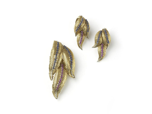 Retro Italian Sapphire and Ruby Leaf Suite