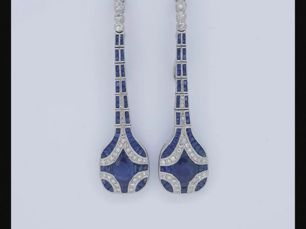 Art Deco style Sapphire and Diamond Drop Earrings