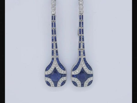 Art Deco style Sapphire and Diamond Drop Earrings