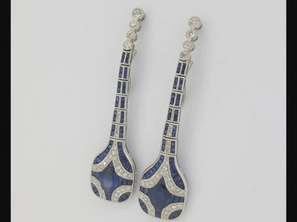 Sapphire and Diamond Drop Earrings, Art Deco style