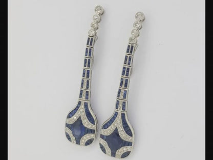 Sapphire and Diamond Drop Earrings, Art Deco style