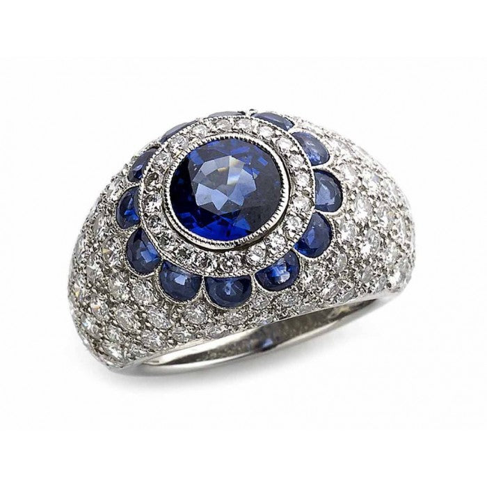 Sapphire Diamond Bombé Platinum Ring