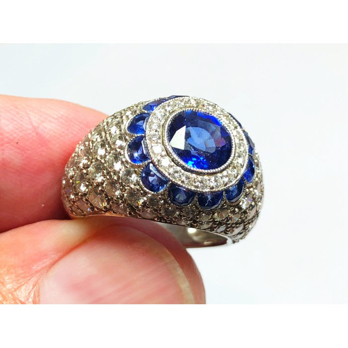 Sapphire Diamond Bombé Platinum Ring