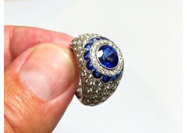 Sapphire Diamond Bombé Platinum Ring