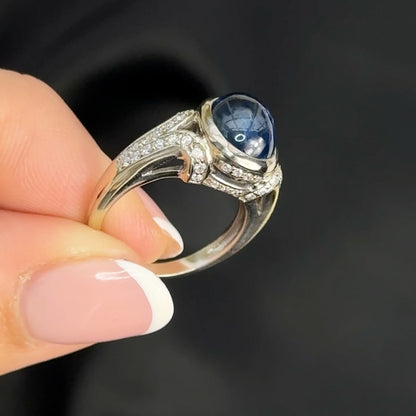 Sapphire and Diamond Cabochon Ring
