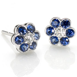 Sapphire Diamond Floral Cluster Earrings