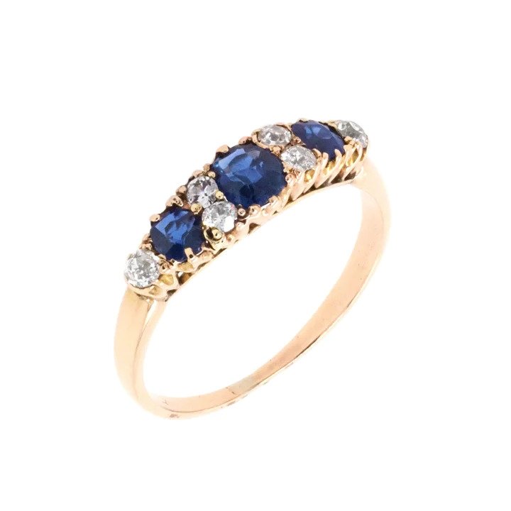Sapphire Three Stone Ring with Diamonds