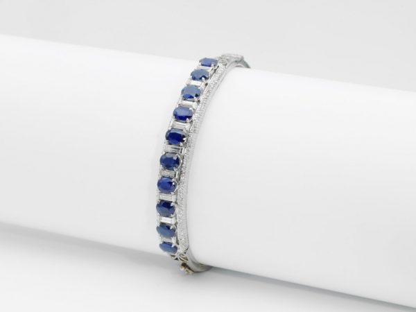 Sapphire and Baguette Diamond Bangle Bracelet