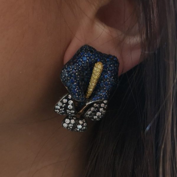 Sapphire and Diamond Calla Lily Earrings