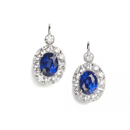 Sapphire and Diamond Cluster Drop Earrings, 2.64 Carats