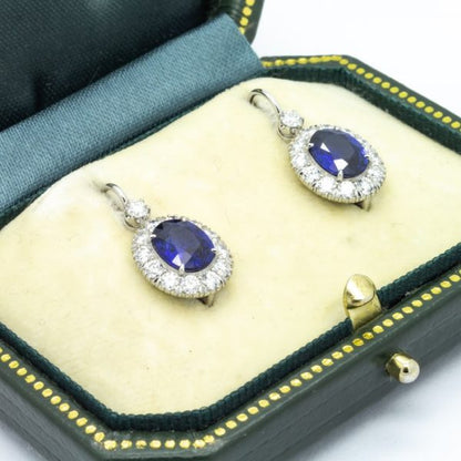 Sapphire and Diamond Cluster Drop Earrings, 2.64 Carats