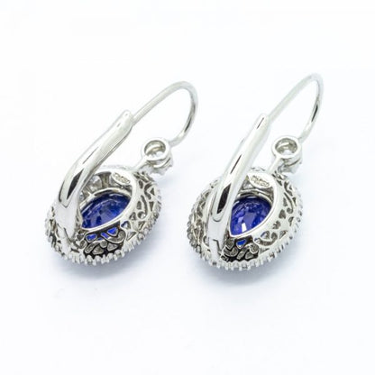 Sapphire and Diamond Cluster Drop Earrings, 2.64 Carats