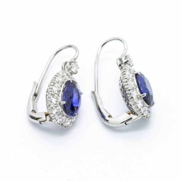 Sapphire and Diamond Cluster Drop Earrings, 2.64 Carats