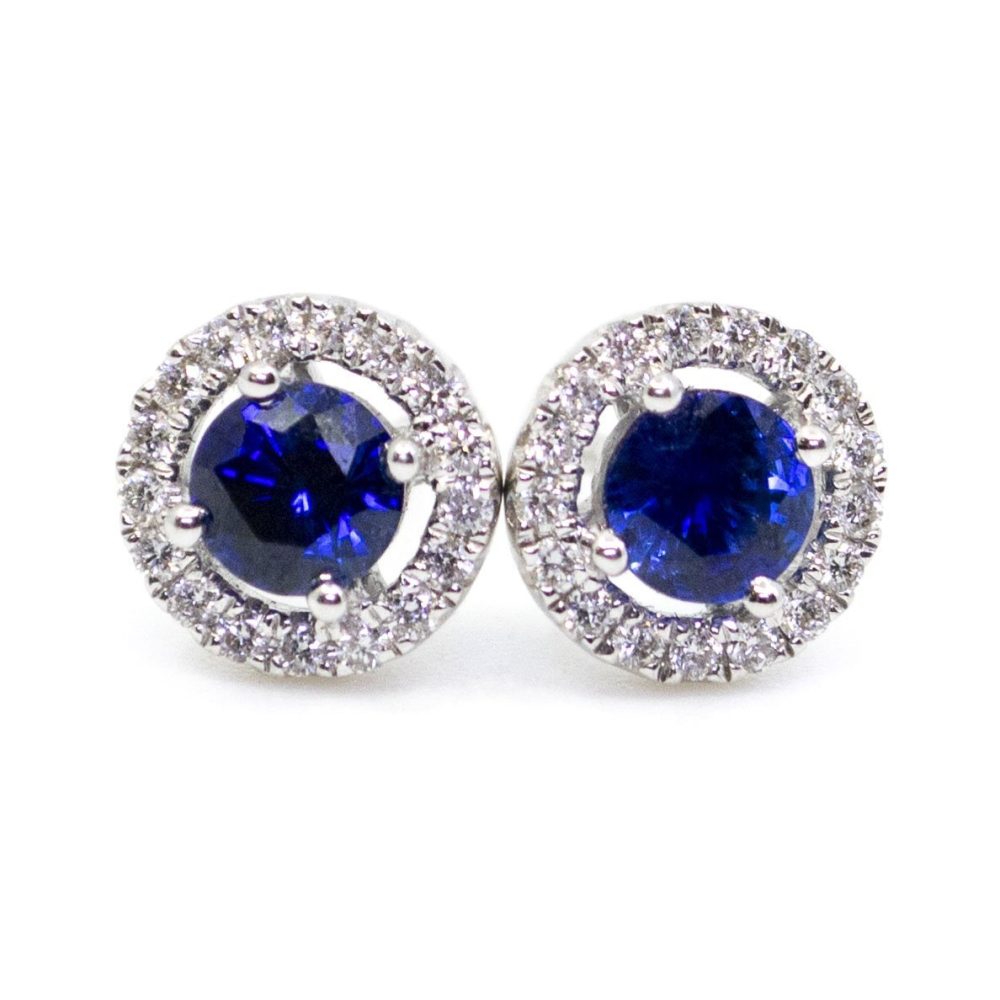 Sapphire and Diamond Cluster Gold Earrings