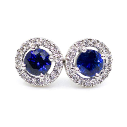 Sapphire and Diamond Cluster Gold Earrings