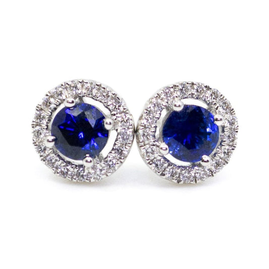 Sapphire and Diamond Cluster Gold Earrings