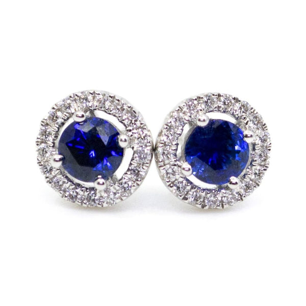 Sapphire and Diamond Cluster Gold Earrings