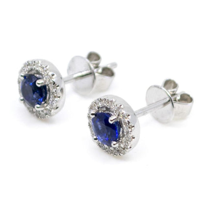 Sapphire and Diamond Cluster Gold Earrings