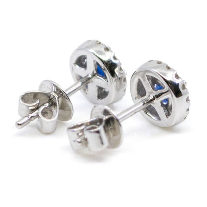 Sapphire and Diamond Cluster Gold Earrings