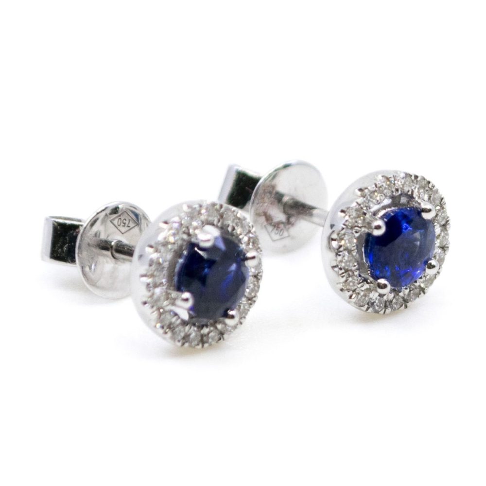 Sapphire and Diamond Cluster Gold Earrings