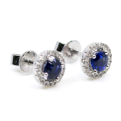 Sapphire and Diamond Cluster Gold Earrings