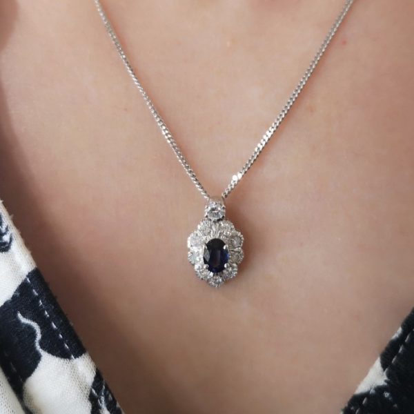 Sapphire and Diamond Cluster Pendant