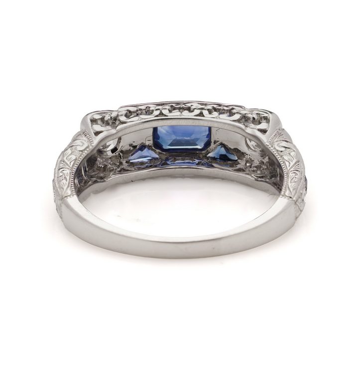 Sapphire and Diamond Floral Three Stone Ring