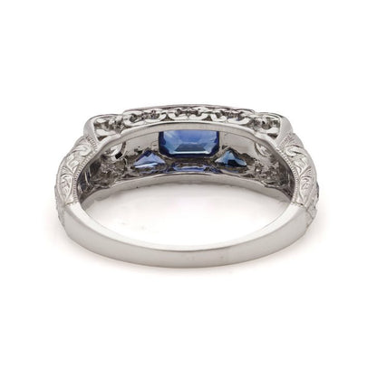 Sapphire and Diamond Floral Three Stone Ring