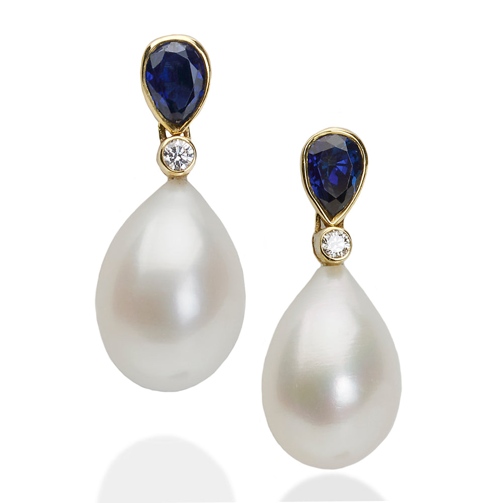 Sapphire and Diamond Pearl Drop Earrings