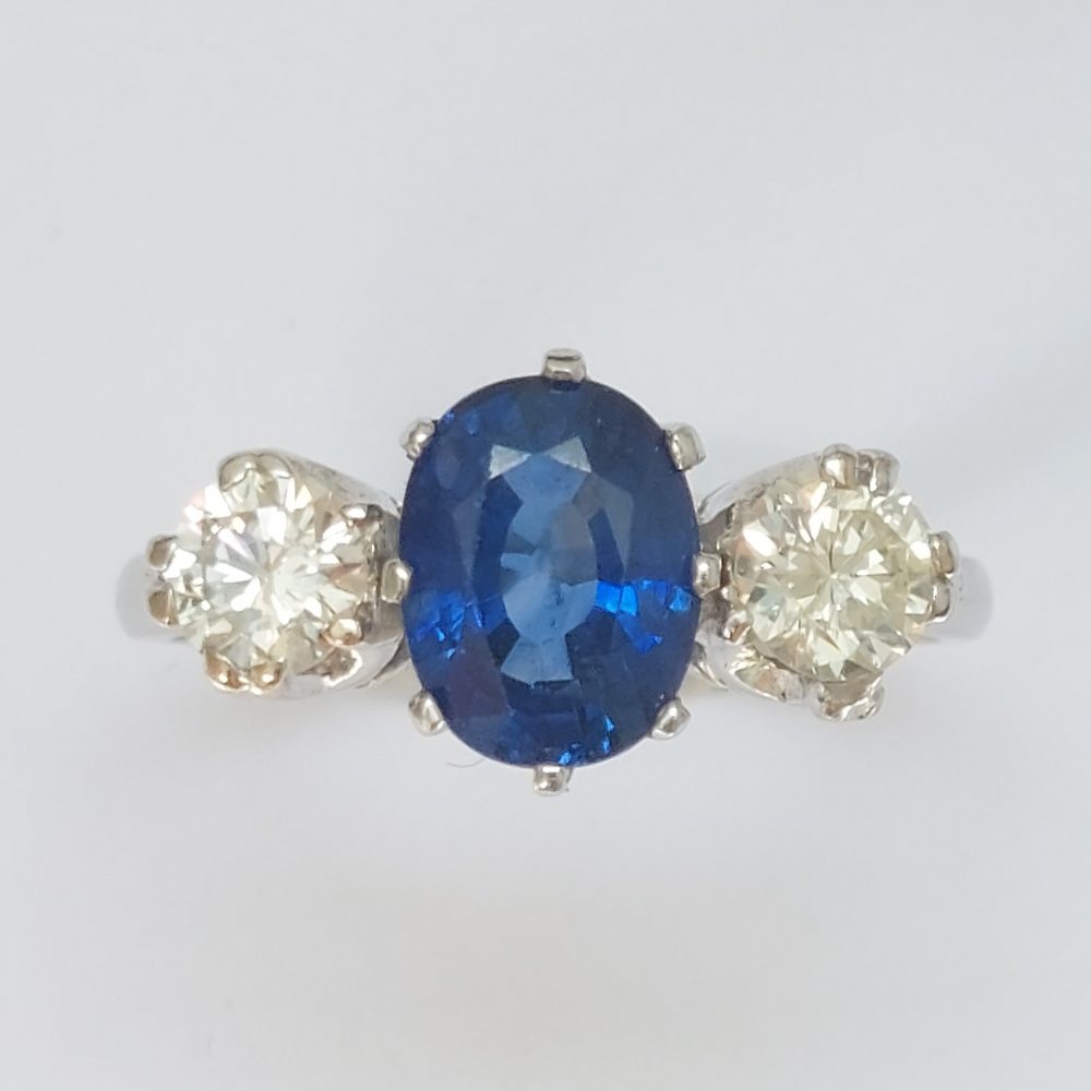 Sapphire and Diamond Three Stone Ring in Platinum 1.71 carats