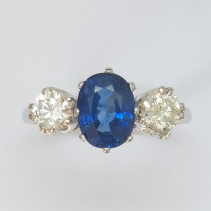 Sapphire and Diamond Three Stone Ring in Platinum 1.71 carats