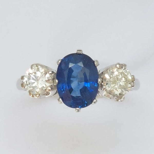 Sapphire and Diamond Three Stone Ring in Platinum 1.71 carats