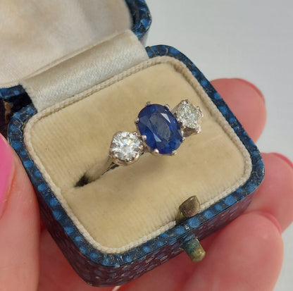 Sapphire and Diamond Three Stone Ring in Platinum 1.71 carats