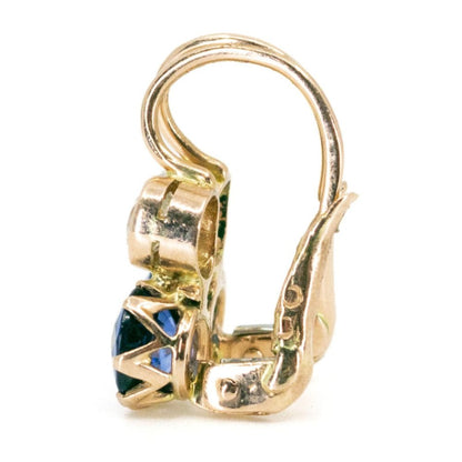 Sapphire and Old Mine Cut Diamond Gold Earrings